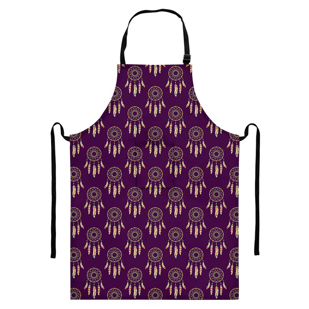 Purple Boho Dream Catcher Pattern Print Bib Apron With Pocket