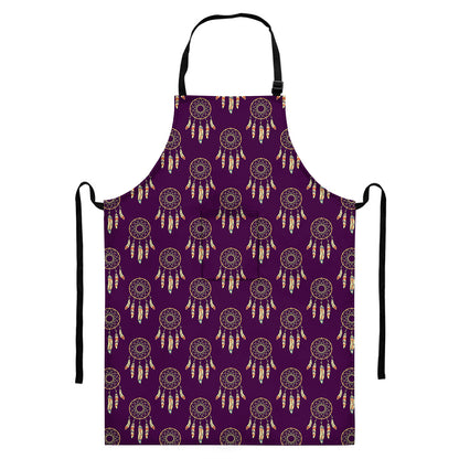 Purple Boho Dream Catcher Pattern Print Bib Apron With Pocket