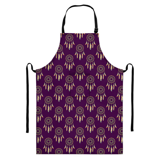 Purple Boho Dream Catcher Pattern Print Bib Apron With Pocket