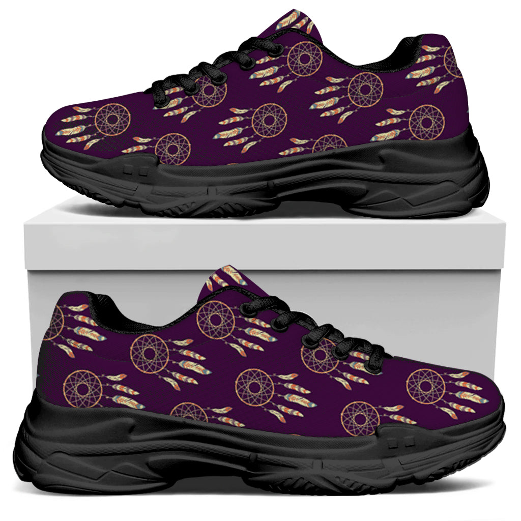 Purple Boho Dream Catcher Pattern Print Black Chunky Shoes