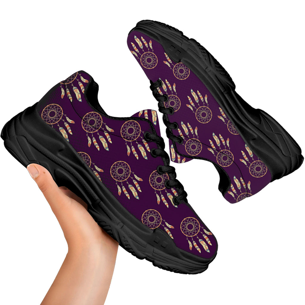 Purple Boho Dream Catcher Pattern Print Black Chunky Shoes