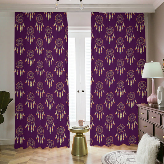 Purple Boho Dream Catcher Pattern Print Blackout Pencil Pleat Curtains
