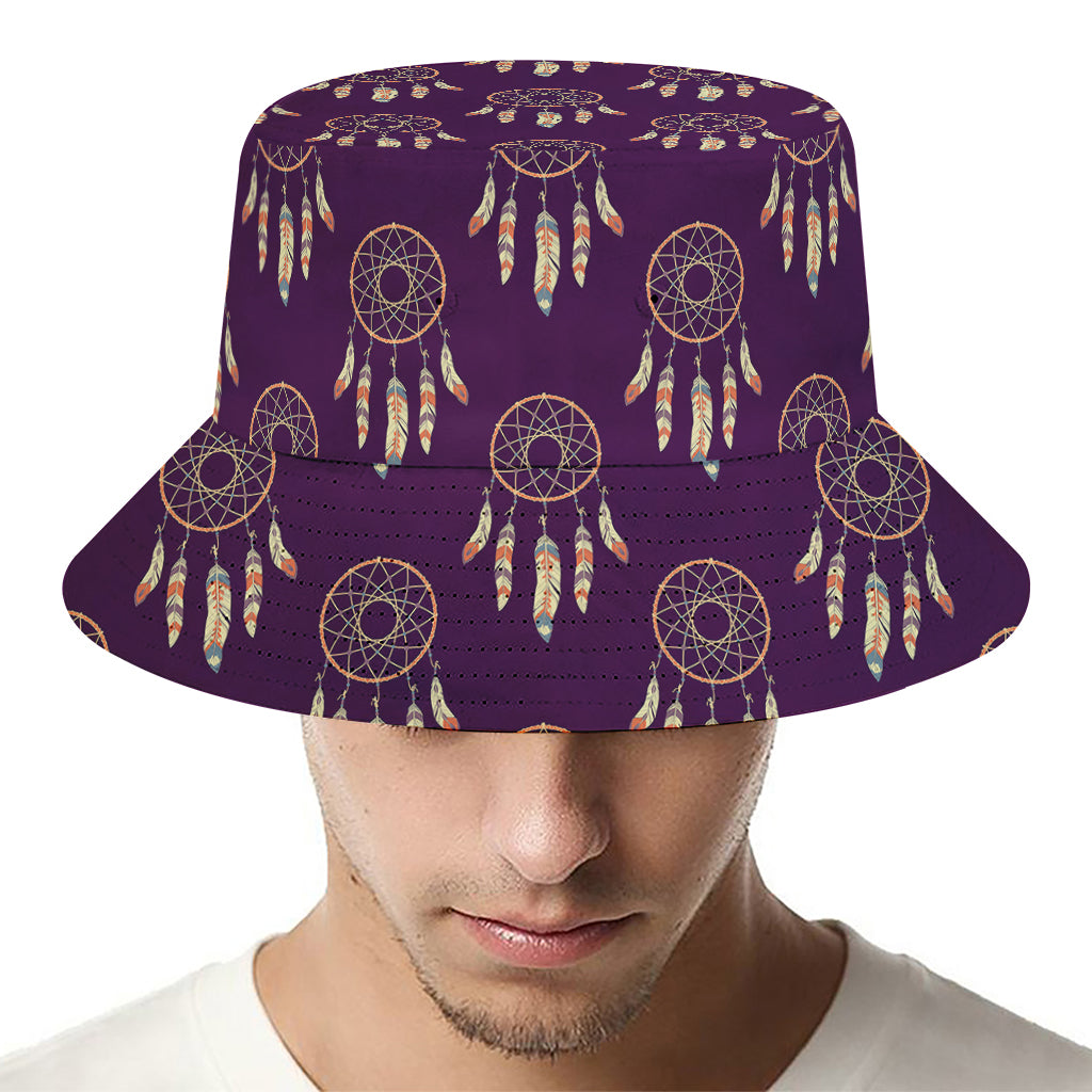 Purple Boho Dream Catcher Pattern Print Bucket Hat