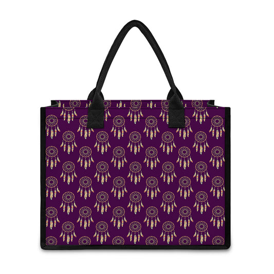 Purple Boho Dream Catcher Pattern Print Canvas Tote Bag