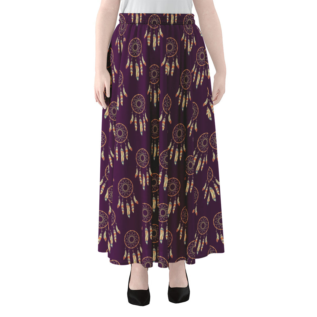 Purple Boho Dream Catcher Pattern Print Chiffon Maxi Skirt