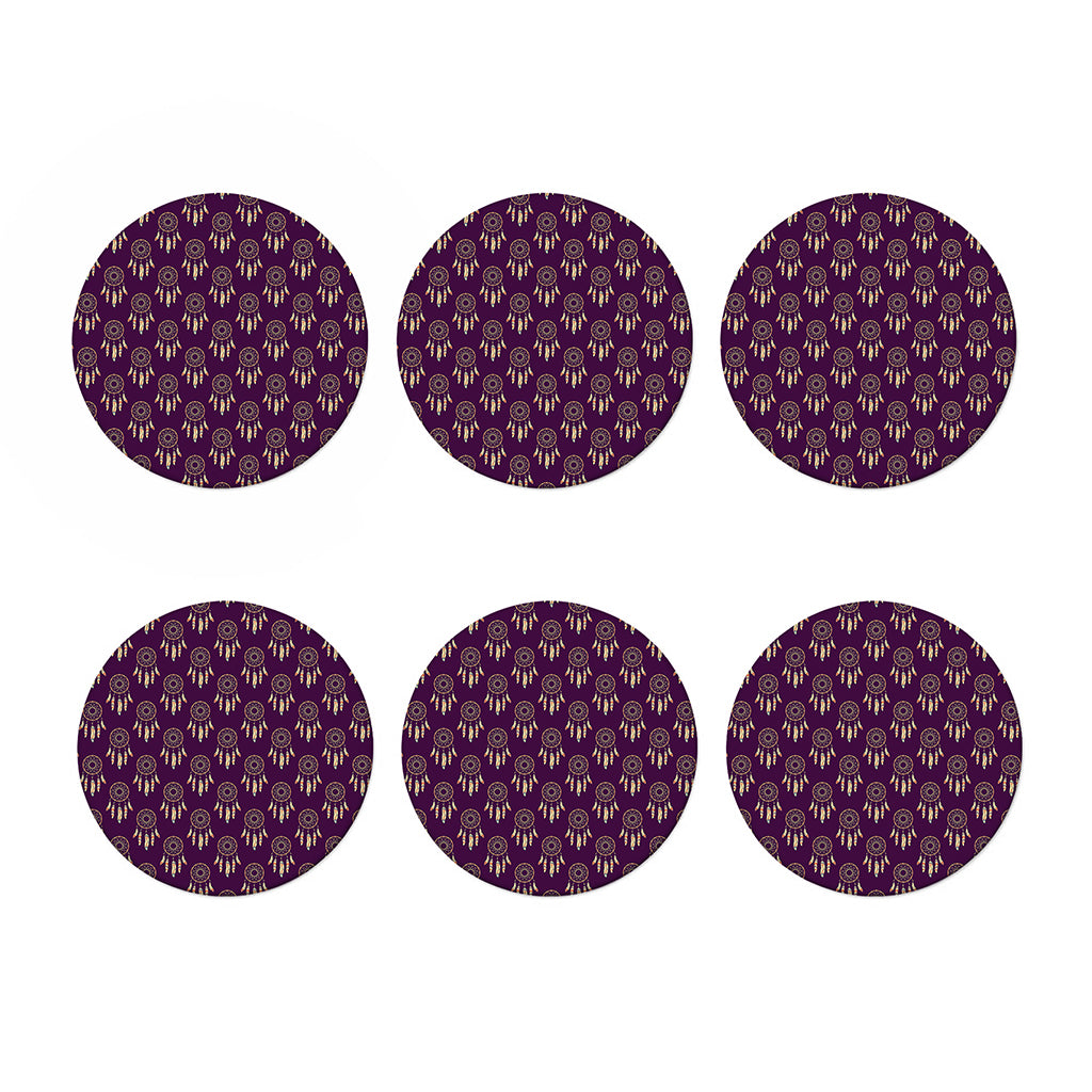Purple Boho Dream Catcher Pattern Print Coaster Set
