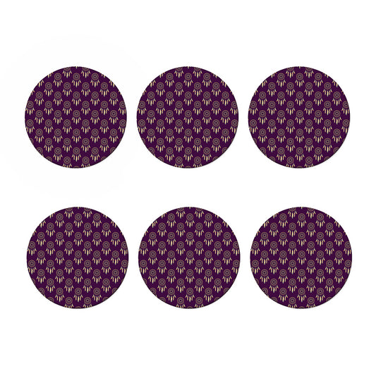 Purple Boho Dream Catcher Pattern Print Coaster Set