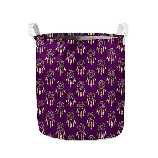 Purple Boho Dream Catcher Pattern Print Collapsible Laundry Basket