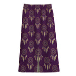 Purple Boho Dream Catcher Pattern Print Cotton Front Slit Maxi Skirt