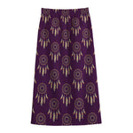 Purple Boho Dream Catcher Pattern Print Cotton Front Slit Maxi Skirt