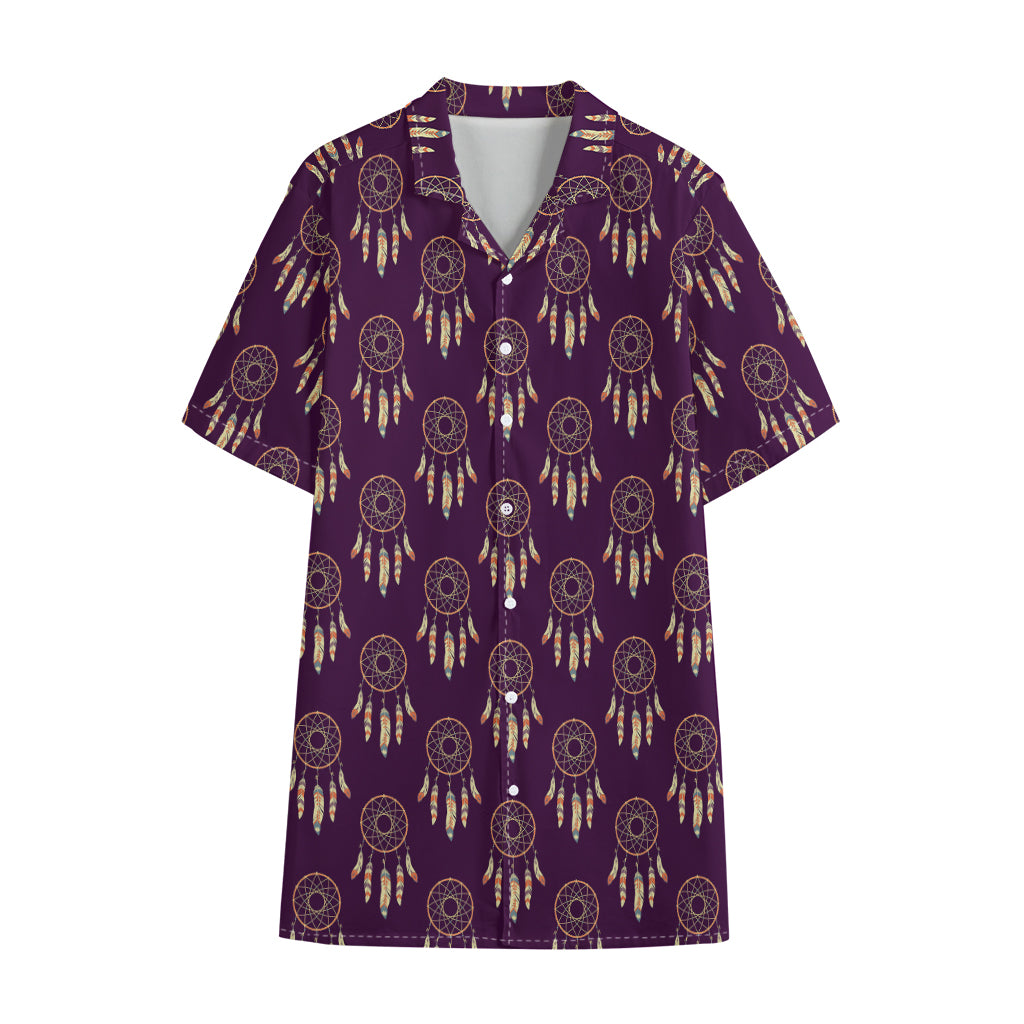 Purple Boho Dream Catcher Pattern Print Cotton Hawaiian Shirt