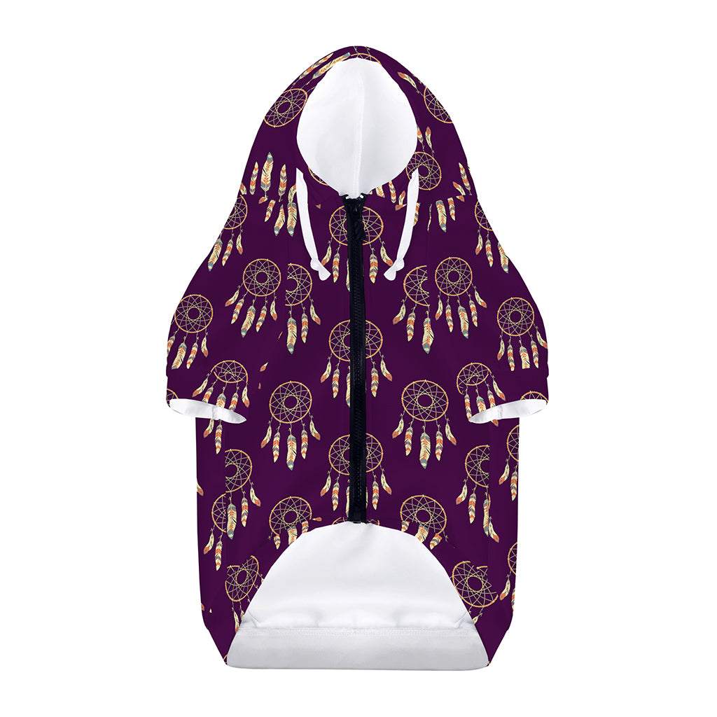 Purple Boho Dream Catcher Pattern Print Dog Zip Up Hoodie