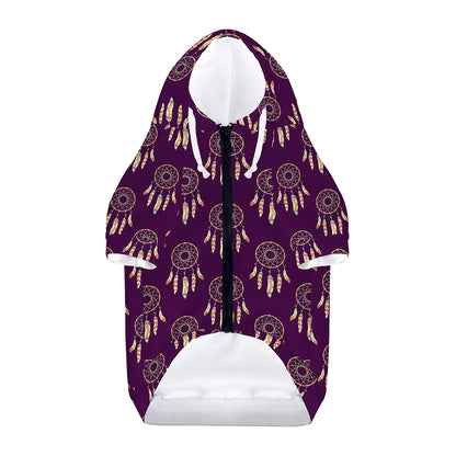 Purple Boho Dream Catcher Pattern Print Dog Zip Up Hoodie