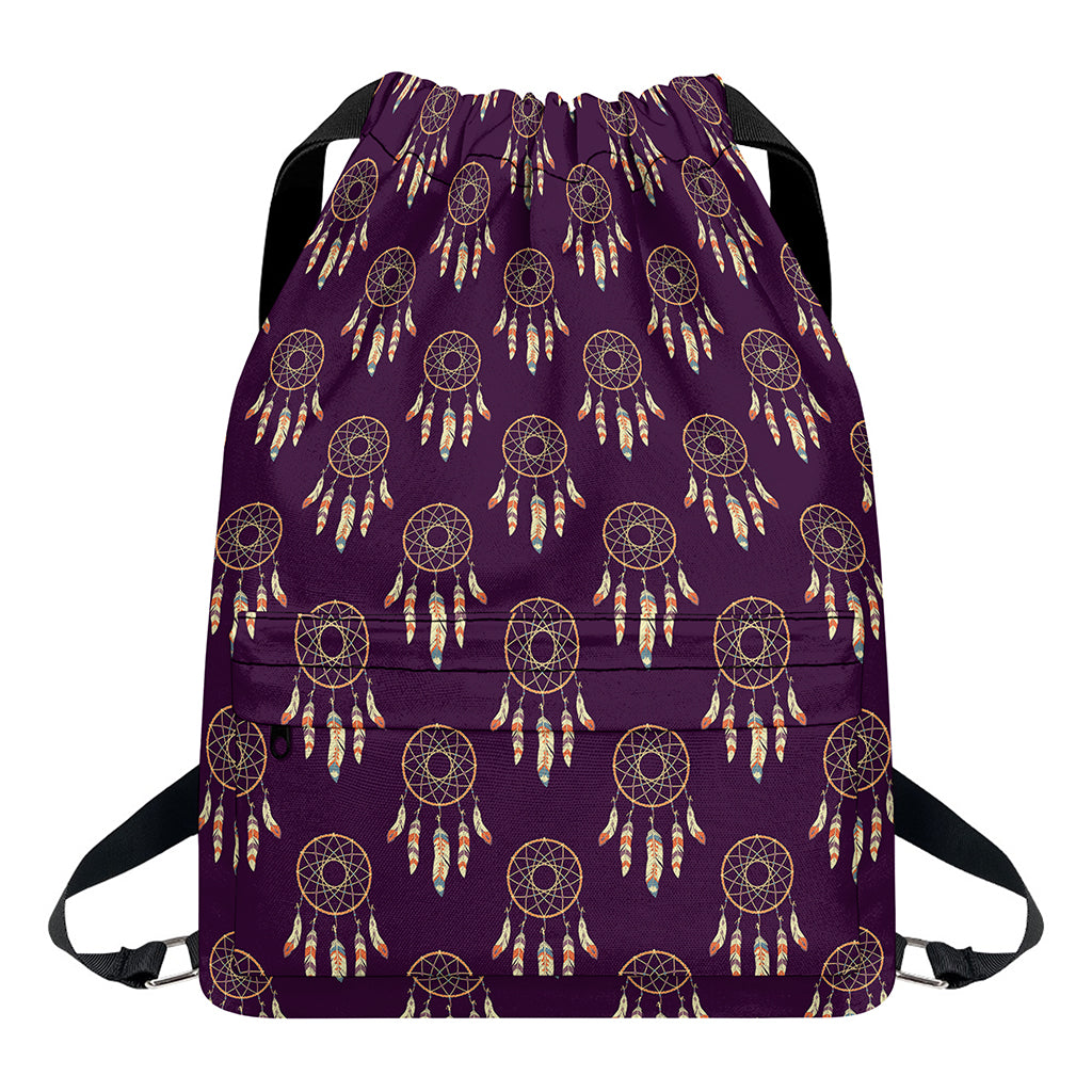 Purple Boho Dream Catcher Pattern Print Drawstring Backpack