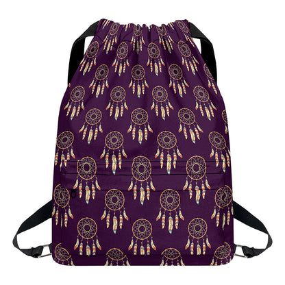 Purple Boho Dream Catcher Pattern Print Drawstring Backpack