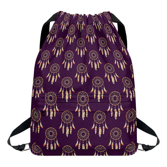 Purple Boho Dream Catcher Pattern Print Drawstring Backpack