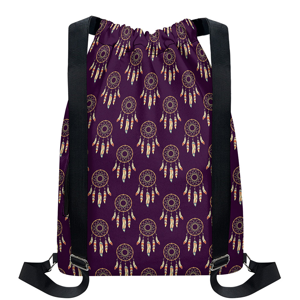 Purple Boho Dream Catcher Pattern Print Drawstring Backpack