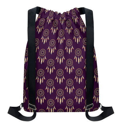 Purple Boho Dream Catcher Pattern Print Drawstring Backpack