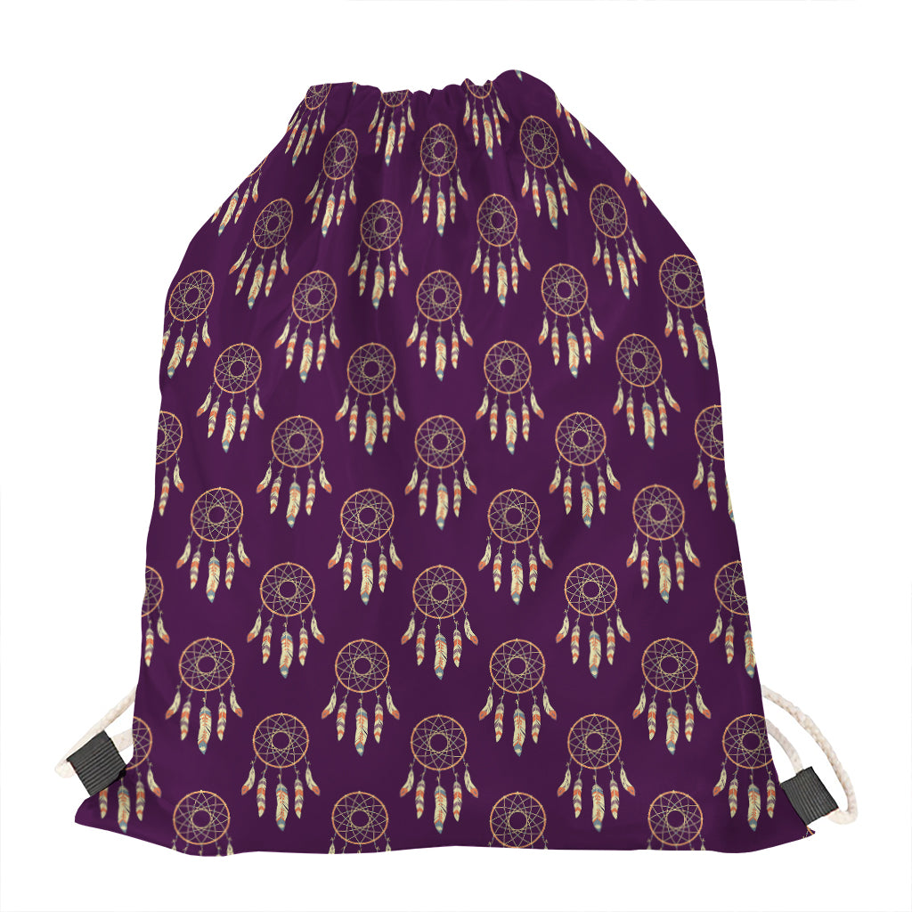 Purple Boho Dream Catcher Pattern Print Drawstring Bag