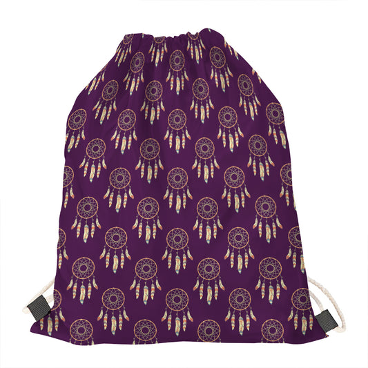 Purple Boho Dream Catcher Pattern Print Drawstring Bag
