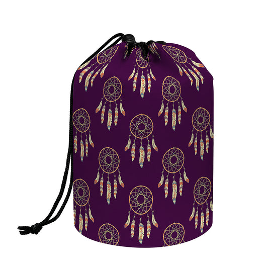 Purple Boho Dream Catcher Pattern Print Drawstring Makeup Bag