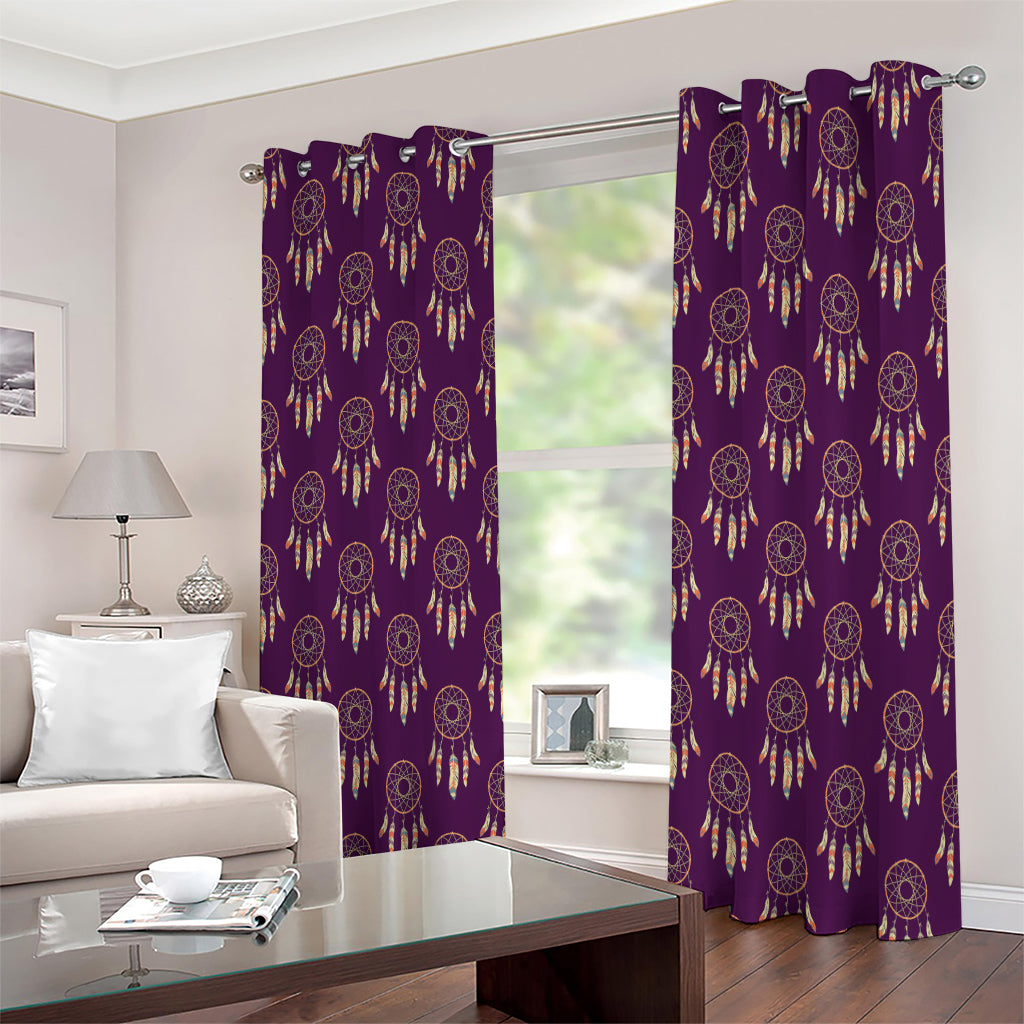 Purple Boho Dream Catcher Pattern Print Extra Wide Grommet Curtains