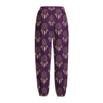 Purple Boho Dream Catcher Pattern Print Fleece Lined Knit Pants