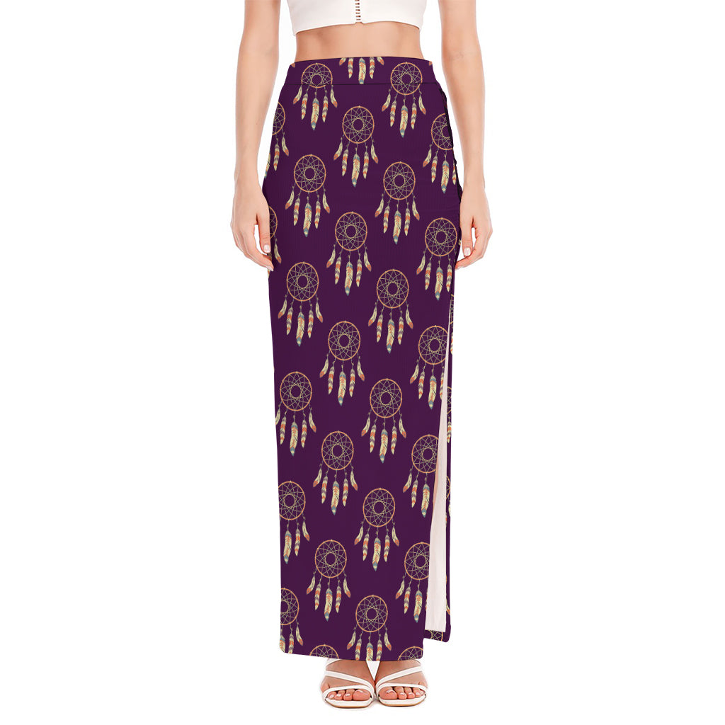 Purple Boho Dream Catcher Pattern Print High Slit Maxi Skirt