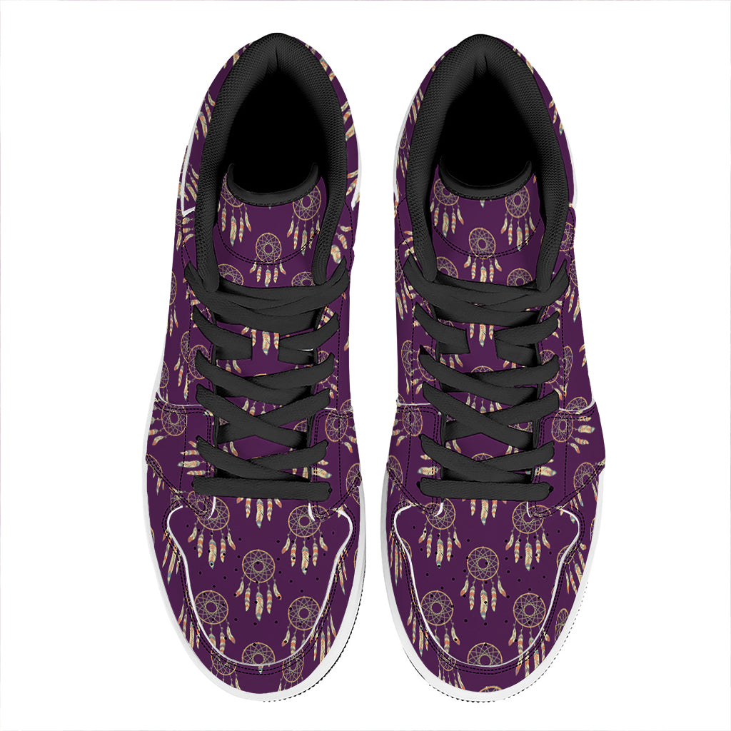 Purple Boho Dream Catcher Pattern Print High Top Leather Sneakers