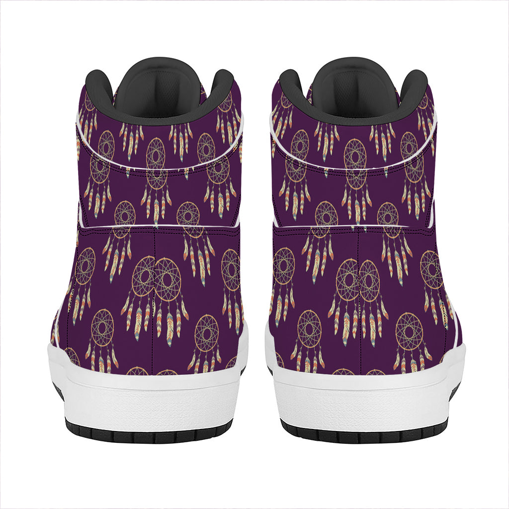 Purple Boho Dream Catcher Pattern Print High Top Leather Sneakers