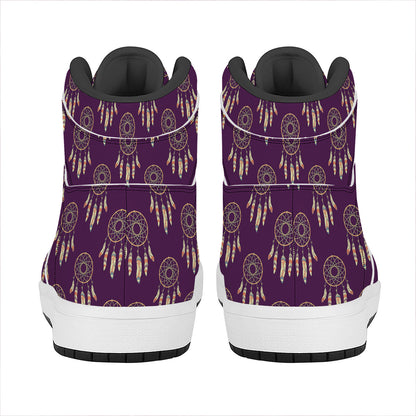 Purple Boho Dream Catcher Pattern Print High Top Leather Sneakers