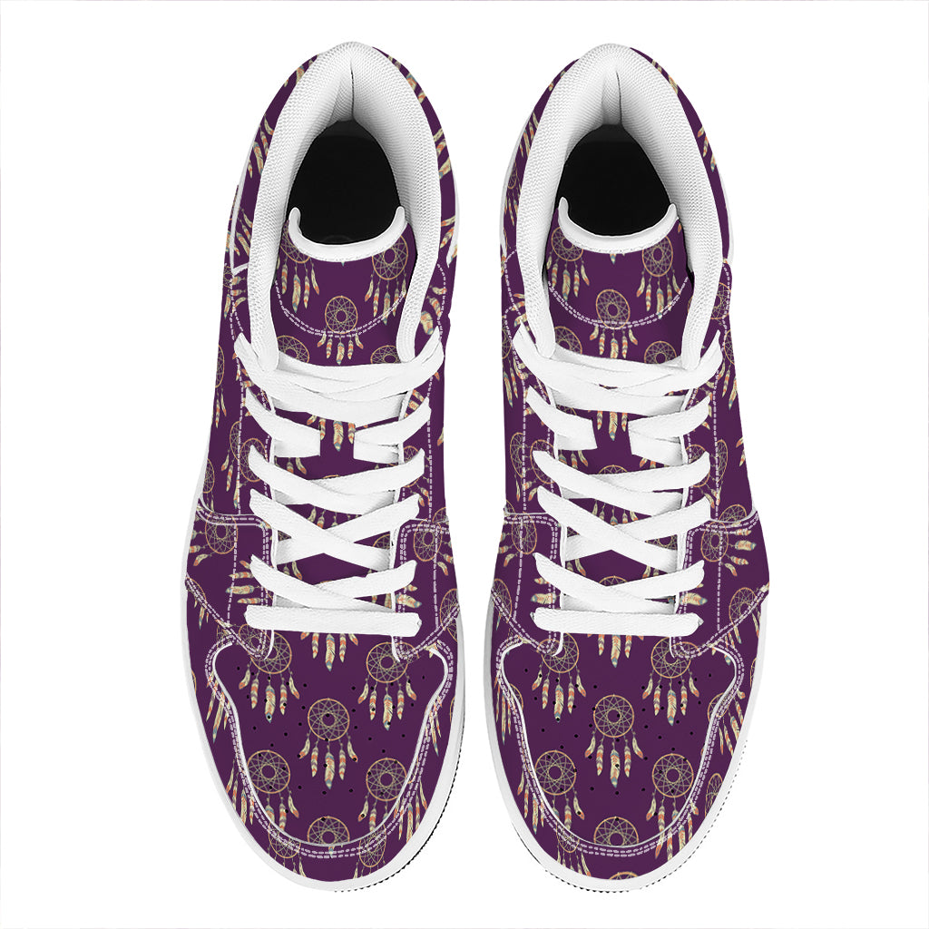 Purple Boho Dream Catcher Pattern Print High Top Leather Sneakers
