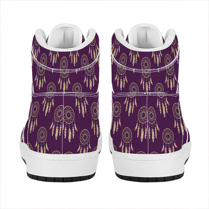 Purple Boho Dream Catcher Pattern Print High Top Leather Sneakers
