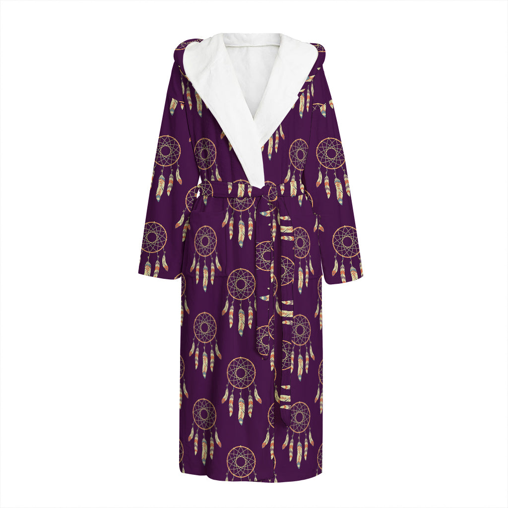 Purple Boho Dream Catcher Pattern Print Hooded Bathrobe