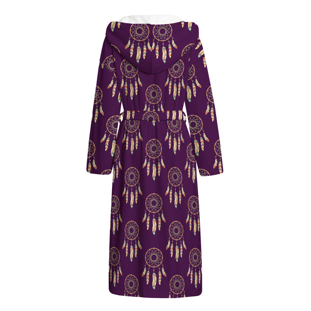 Purple Boho Dream Catcher Pattern Print Hooded Bathrobe