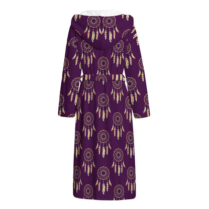 Purple Boho Dream Catcher Pattern Print Hooded Bathrobe