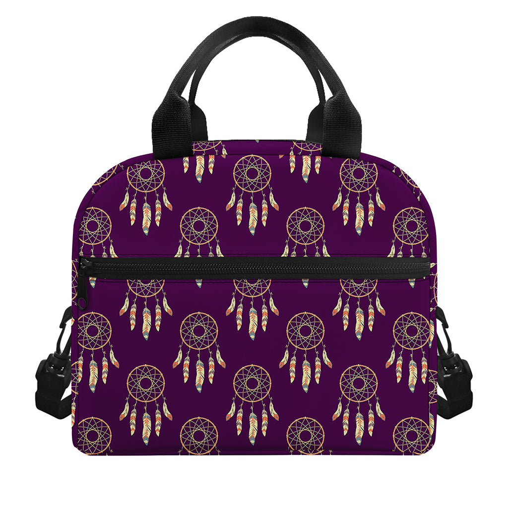 Purple Boho Dream Catcher Pattern Print Insulated Lunch Bag