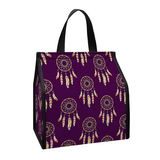 Purple Boho Dream Catcher Pattern Print Insulated Lunch Tote