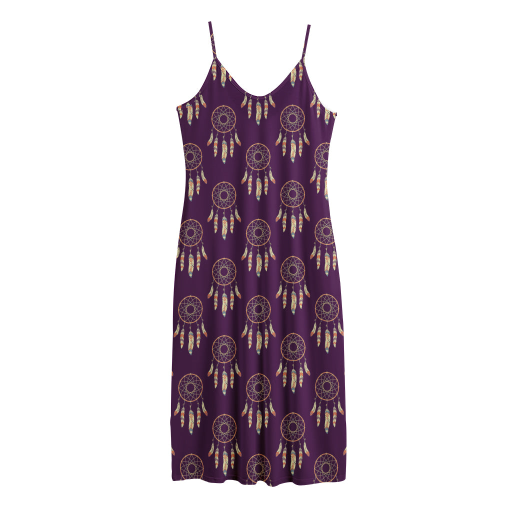 Purple Boho Dream Catcher Pattern Print Jersey Midi Cami Dress
