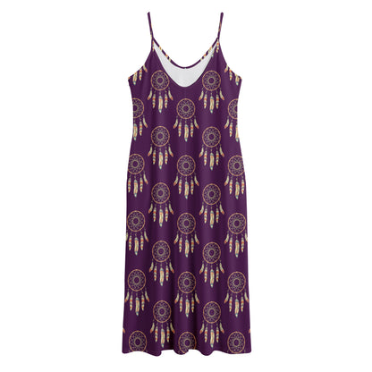 Purple Boho Dream Catcher Pattern Print Jersey Midi Cami Dress