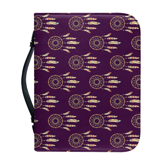 Purple Boho Dream Catcher Pattern Print Leather Bible Cover
