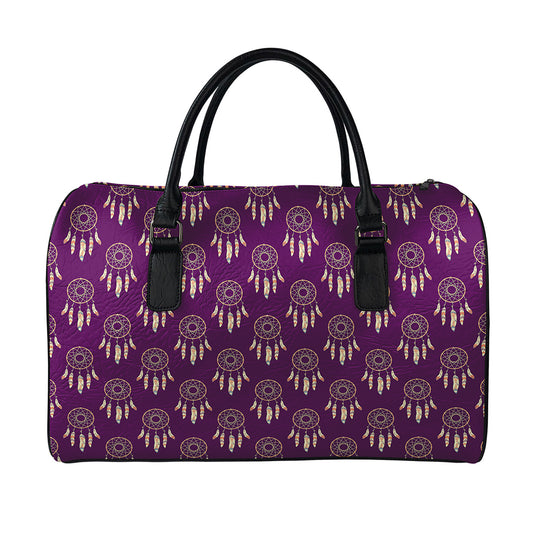 Purple Boho Dream Catcher Pattern Print Leather Duffle Bag