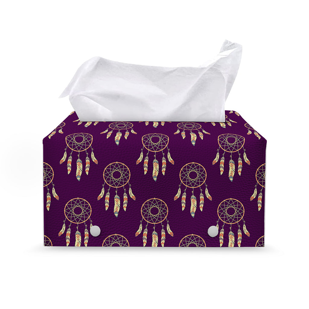 Purple Boho Dream Catcher Pattern Print Leather Tissue Box Cover