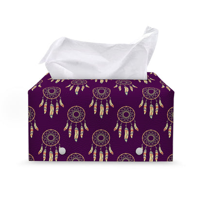 Purple Boho Dream Catcher Pattern Print Leather Tissue Box Cover