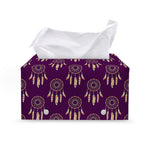 Purple Boho Dream Catcher Pattern Print Leather Tissue Box Cover