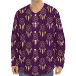 Purple Boho Dream Catcher Pattern Print Long Sleeve Baseball Jersey