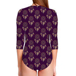 Purple Boho Dream Catcher Pattern Print Long Sleeve Swimsuit