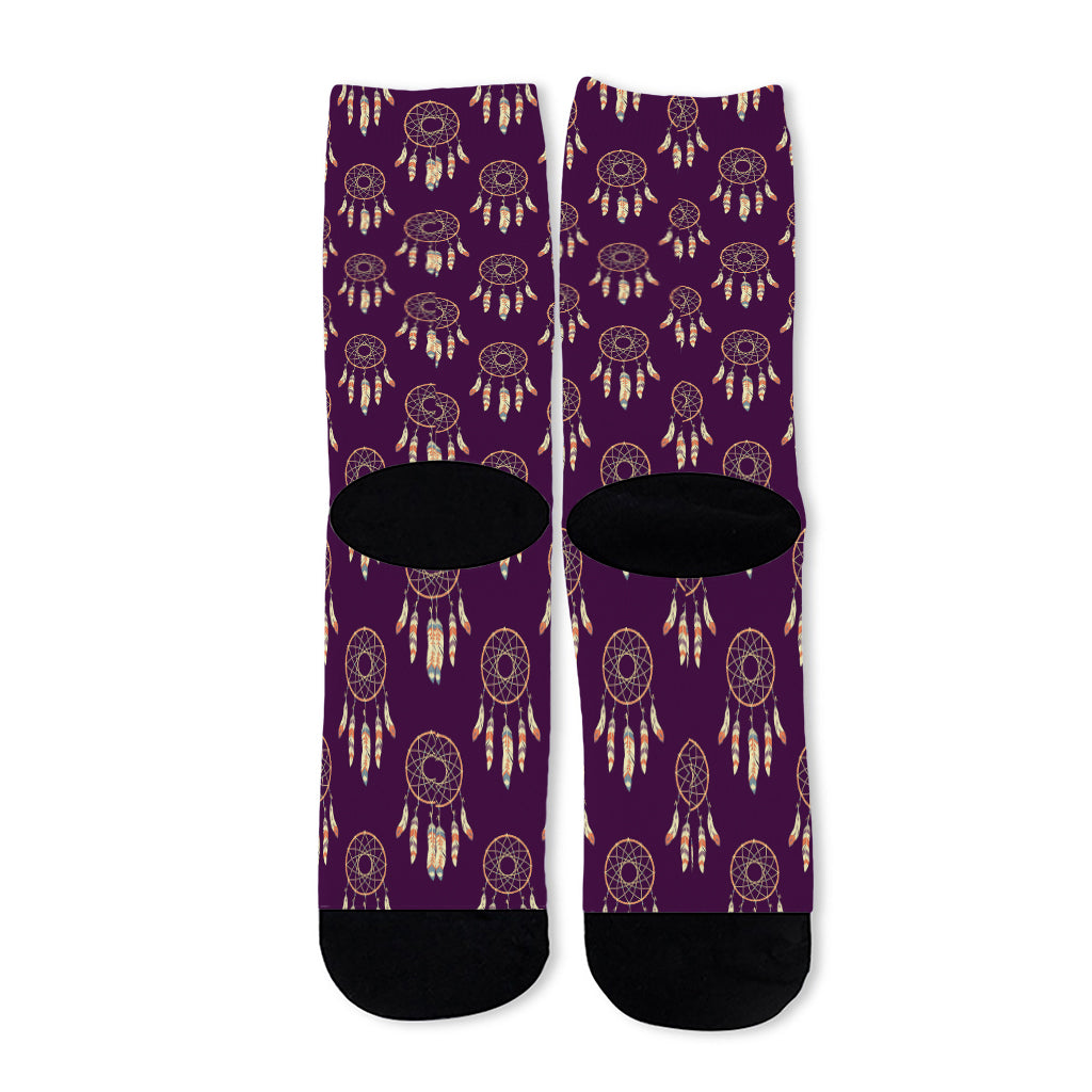 Purple Boho Dream Catcher Pattern Print Long Socks