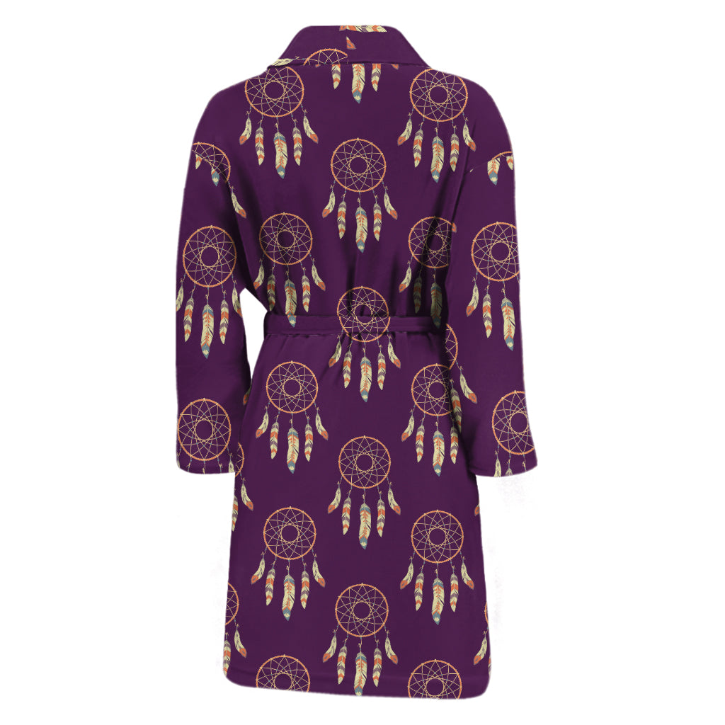 Purple Boho Dream Catcher Pattern Print Men's Bathrobe