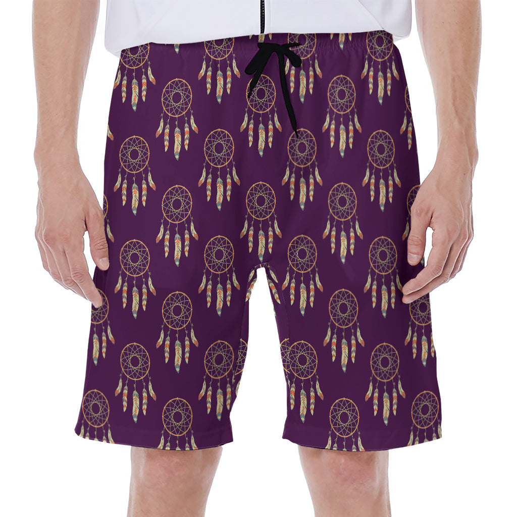 Purple Boho Dream Catcher Pattern Print Men's Beach Shorts